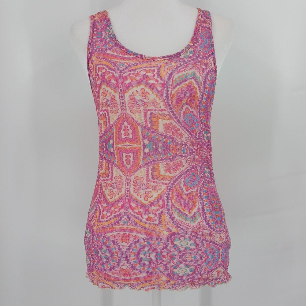 Sweet Pea by Tracy Reese Pink Paisley Mesh Sleeveless Cami Tank Top Size S